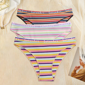 3PCS/Set Women Cotton Seamless Panties for Female M-XL Underwear Panty Sexy Colorful Striped Lingerie Letter Waist Brief