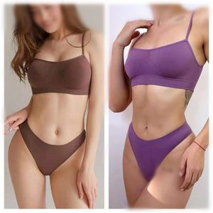 Sexy Women Bra Set Seamless Bra and Pantys Set Sexy Lingerie Set Rib Crop Top Female Brassiere Low Wasit Thong Fitness Underwear