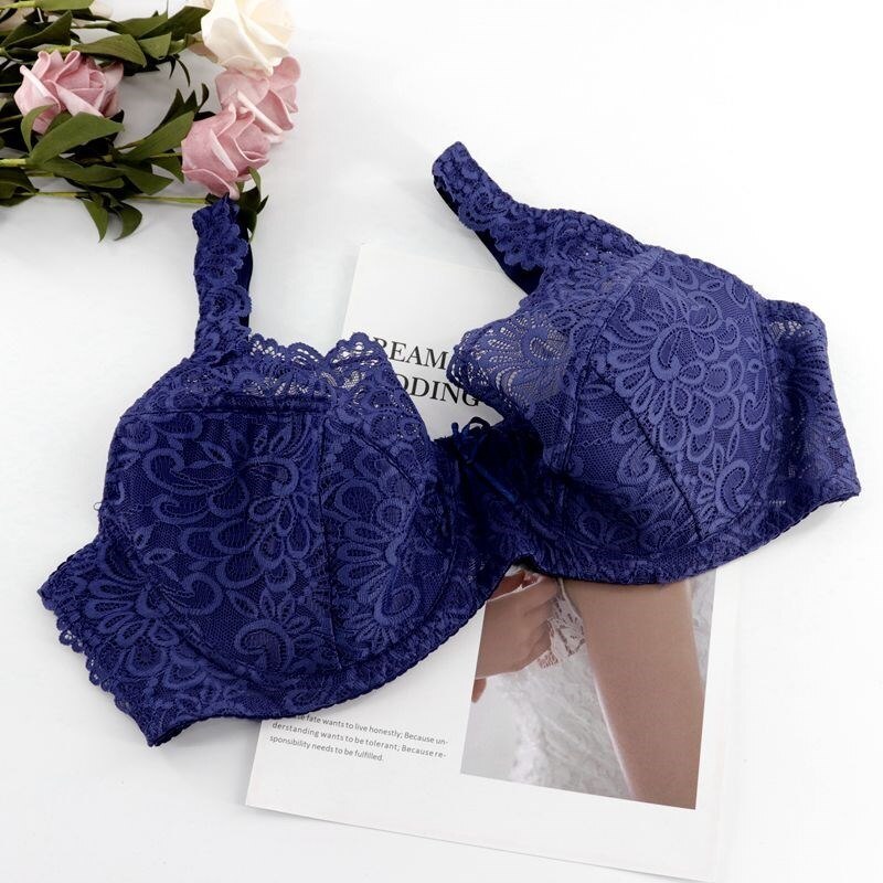 Entyinea Women's Plus Size Brigette Cotton Unlined Underwire Bra Blue 90B 