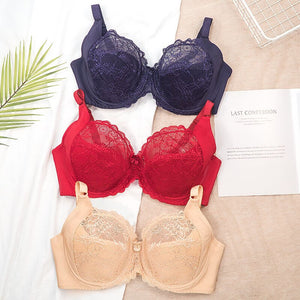 Plus Size Bra Fashion Sexy Underwear Lace Bra For Women Floral Transparent Lace Underwear Large G Cup Thin Mold Cup Bra