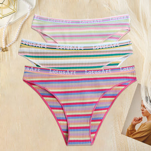 3PCS/Set Women Cotton Seamless Panties for Female M-XL Underwear Panty Sexy Colorful Striped Lingerie Letter Waist Brief