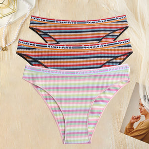 3PCS/Set Women Cotton Seamless Panties for Female M-XL Underwear Panty Sexy Colorful Striped Lingerie Letter Waist Brief