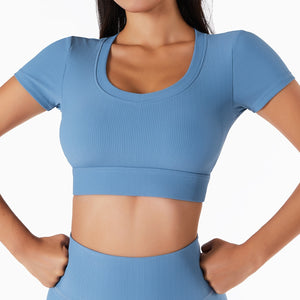 Yoga Set Women Seamless Sport Set Sports Bra Long Sleeve Crop Top Sports Top Gym Leggings Yoga Shorts Workout Clothes For Women