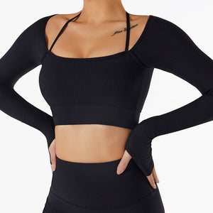 Yoga Set Women Seamless Sport Set Sports Bra Long Sleeve Crop Top Sports Top Gym Leggings Yoga Shorts Workout Clothes For Women