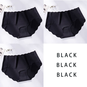 3Pcs/Set Seamless Underwear Silk Women&#39;s Solid Color Panties Lady Ruffle Underpants Girls Briefs Invisible Panty Sexy Lingerie