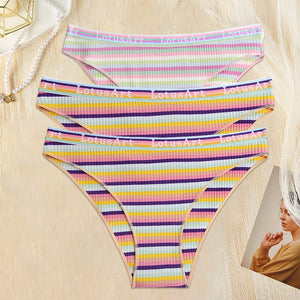 3PCS/Set Women Cotton Seamless Panties for Female M-XL Underwear Panty Sexy Colorful Striped Lingerie Letter Waist Brief