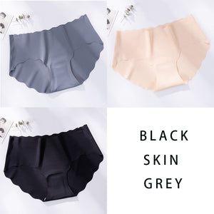 3Pcs/Set Seamless Underwear Silk Women&#39;s Solid Color Panties Lady Ruffle Underpants Girls Briefs Invisible Panty Sexy Lingerie