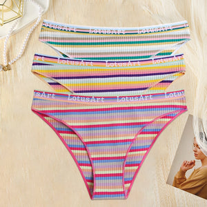 3PCS/Set Women Cotton Seamless Panties for Female M-XL Underwear Panty Sexy Colorful Striped Lingerie Letter Waist Brief