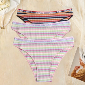 3PCS/Set Women Cotton Seamless Panties for Female M-XL Underwear Panty Sexy Colorful Striped Lingerie Letter Waist Brief