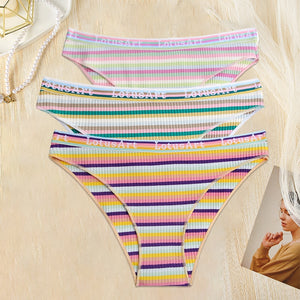 3PCS/Set Women Cotton Seamless Panties for Female M-XL Underwear Panty Sexy Colorful Striped Lingerie Letter Waist Brief