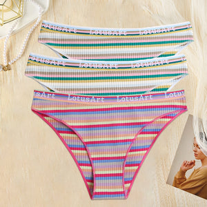 3PCS/Set Women Cotton Seamless Panties for Female M-XL Underwear Panty Sexy Colorful Striped Lingerie Letter Waist Brief