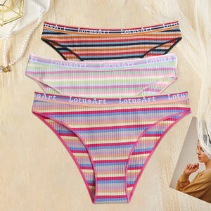 3PCS/Set Women Cotton Seamless Panties for Female M-XL Underwear Panty Sexy Colorful Striped Lingerie Letter Waist Brief