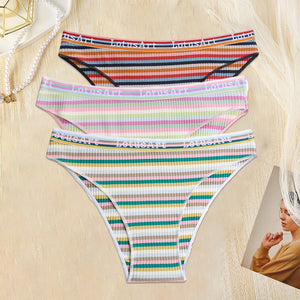 3PCS/Set Women Cotton Seamless Panties for Female M-XL Underwear Panty Sexy Colorful Striped Lingerie Letter Waist Brief