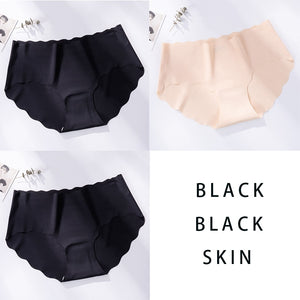 3Pcs/Set Seamless Underwear Silk Women&#39;s Solid Color Panties Lady Ruffle Underpants Girls Briefs Invisible Panty Sexy Lingerie