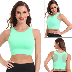 Top Women Yoga Shirts Breathable Mesh Shockproof Gym Running Sports Bra Solid Seamless Fitness Yoga Sport Bh Bra Top Vest