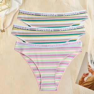 3PCS/Set Women Cotton Seamless Panties for Female M-XL Underwear Panty Sexy Colorful Striped Lingerie Letter Waist Brief