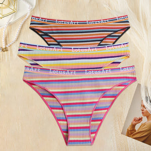 3PCS/Set Women Cotton Seamless Panties for Female M-XL Underwear Panty Sexy Colorful Striped Lingerie Letter Waist Brief