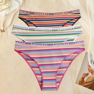 3PCS/Set Women Cotton Seamless Panties for Female M-XL Underwear Panty Sexy Colorful Striped Lingerie Letter Waist Brief