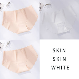 3Pcs/Set Seamless Underwear Silk Women&#39;s Solid Color Panties Lady Ruffle Underpants Girls Briefs Invisible Panty Sexy Lingerie