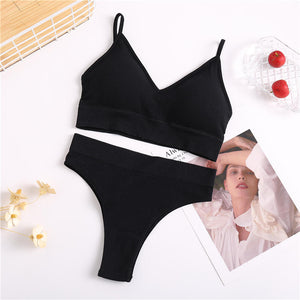 2PCS/Set Women Seamless Bra Panties Set Sexy Stretch Sport Bra Thong Briefs Style Panty Bralette Crop Top Intimates Lingerie Set