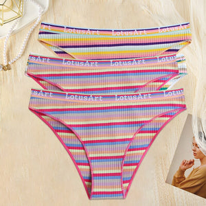 3PCS/Set Women Cotton Seamless Panties for Female M-XL Underwear Panty Sexy Colorful Striped Lingerie Letter Waist Brief