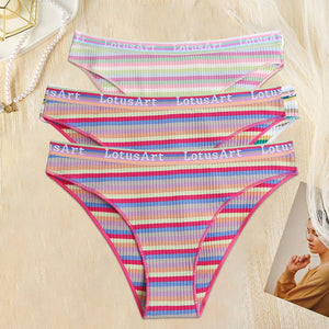 3PCS/Set Women Cotton Seamless Panties for Female M-XL Underwear Panty Sexy Colorful Striped Lingerie Letter Waist Brief