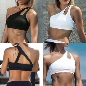 Women Push Up Fitness Bras One-shoulder Shockproof Fitness Vest Women Sports Bra Black White Yoga Running Bra