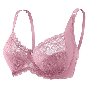 Plus Size Bra Fashion Sexy Underwear Lace Bra For Women Floral Transparent Lace Underwear Large G Cup Thin Mold Cup Bra