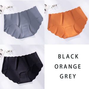 3Pcs/Set Seamless Underwear Silk Women&#39;s Solid Color Panties Lady Ruffle Underpants Girls Briefs Invisible Panty Sexy Lingerie