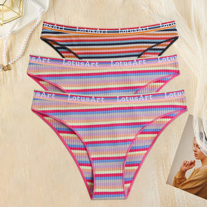 3PCS/Set Women Cotton Seamless Panties for Female M-XL Underwear Panty Sexy Colorful Striped Lingerie Letter Waist Brief