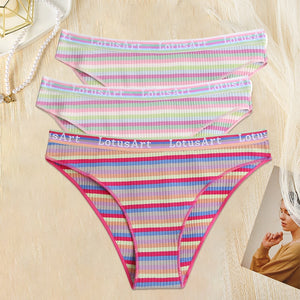 3PCS/Set Women Cotton Seamless Panties for Female M-XL Underwear Panty Sexy Colorful Striped Lingerie Letter Waist Brief