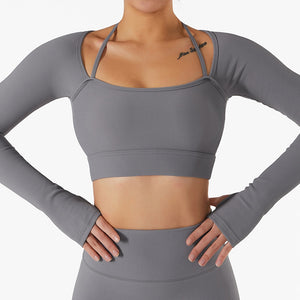 Yoga Set Women Seamless Sport Set Sports Bra Long Sleeve Crop Top Sports Top Gym Leggings Yoga Shorts Workout Clothes For Women