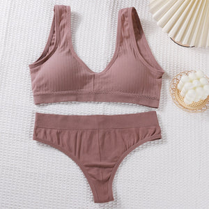 ATHVOTAR V-Neck Sport Bra Set Seamless Women Underwear Set Padded Bra Sleeveless Top Sexy Female Panties