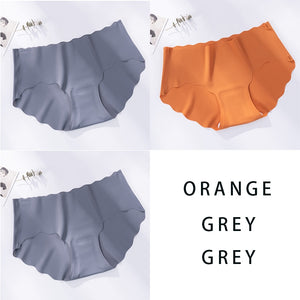 3Pcs/Set Seamless Underwear Silk Women&#39;s Solid Color Panties Lady Ruffle Underpants Girls Briefs Invisible Panty Sexy Lingerie