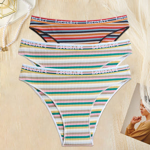 3PCS/Set Women Cotton Seamless Panties for Female M-XL Underwear Panty Sexy Colorful Striped Lingerie Letter Waist Brief