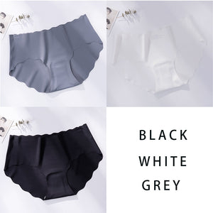 3Pcs/Set Seamless Underwear Silk Women&#39;s Solid Color Panties Lady Ruffle Underpants Girls Briefs Invisible Panty Sexy Lingerie