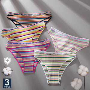 3PCS/Set Women Cotton Seamless Panties for Female M-XL Underwear Panty Sexy Colorful Striped Lingerie Letter Waist Brief