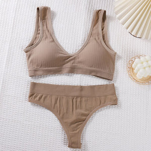 ATHVOTAR V-Neck Sport Bra Set Seamless Women Underwear Set Padded Bra Sleeveless Top Sexy Female Panties