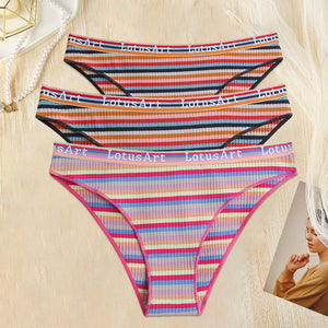 3PCS/Set Women Cotton Seamless Panties for Female M-XL Underwear Panty Sexy Colorful Striped Lingerie Letter Waist Brief