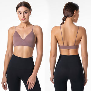 Fitness Yoga Top Deep V Sexy Triangle Cup Bralette Boneless Sports Bra Seamless Push Up Bra Women&#39;s Tube Top Crop Top