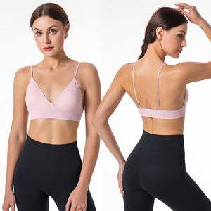 Fitness Yoga Top Deep V Sexy Triangle Cup Bralette Boneless Sports Bra Seamless Push Up Bra Women&#39;s Tube Top Crop Top